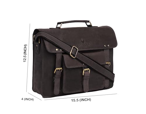 Bolso Bandolera de Cuero WildHorn para Laptop 10'' con Correa Ajustable - Marrón