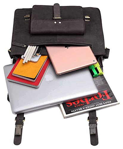 Bolso Bandolera de Cuero WildHorn para Laptop 10'' con Correa Ajustable - Marrón