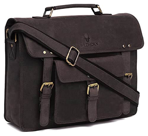 Bolso Bandolera de Cuero WildHorn para Laptop 10'' con Correa Ajustable - Marrón