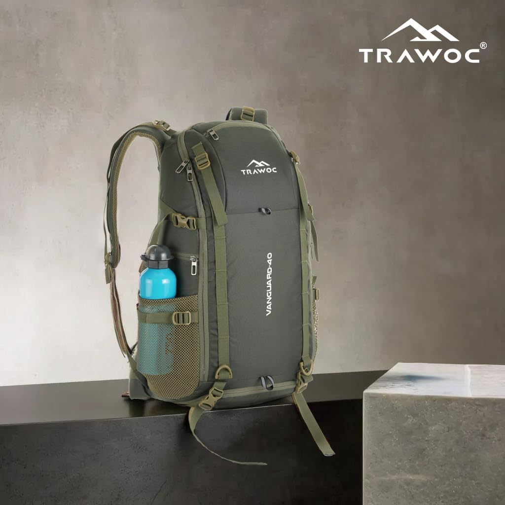 Mochila TRAWOC VANGUARD 40L para Viaje y Laptop con Funda de Lluvia - Verde Oliva