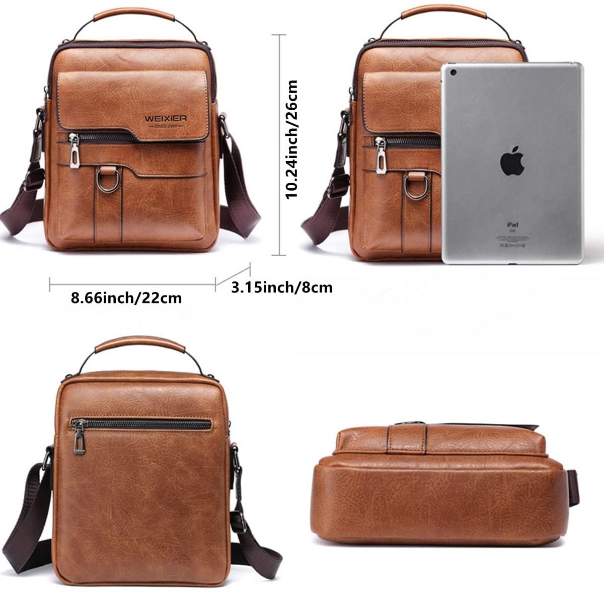 Bolso Bandolera Hombre de Piel Vintage Impermeable para Viaje - Marrón Claro