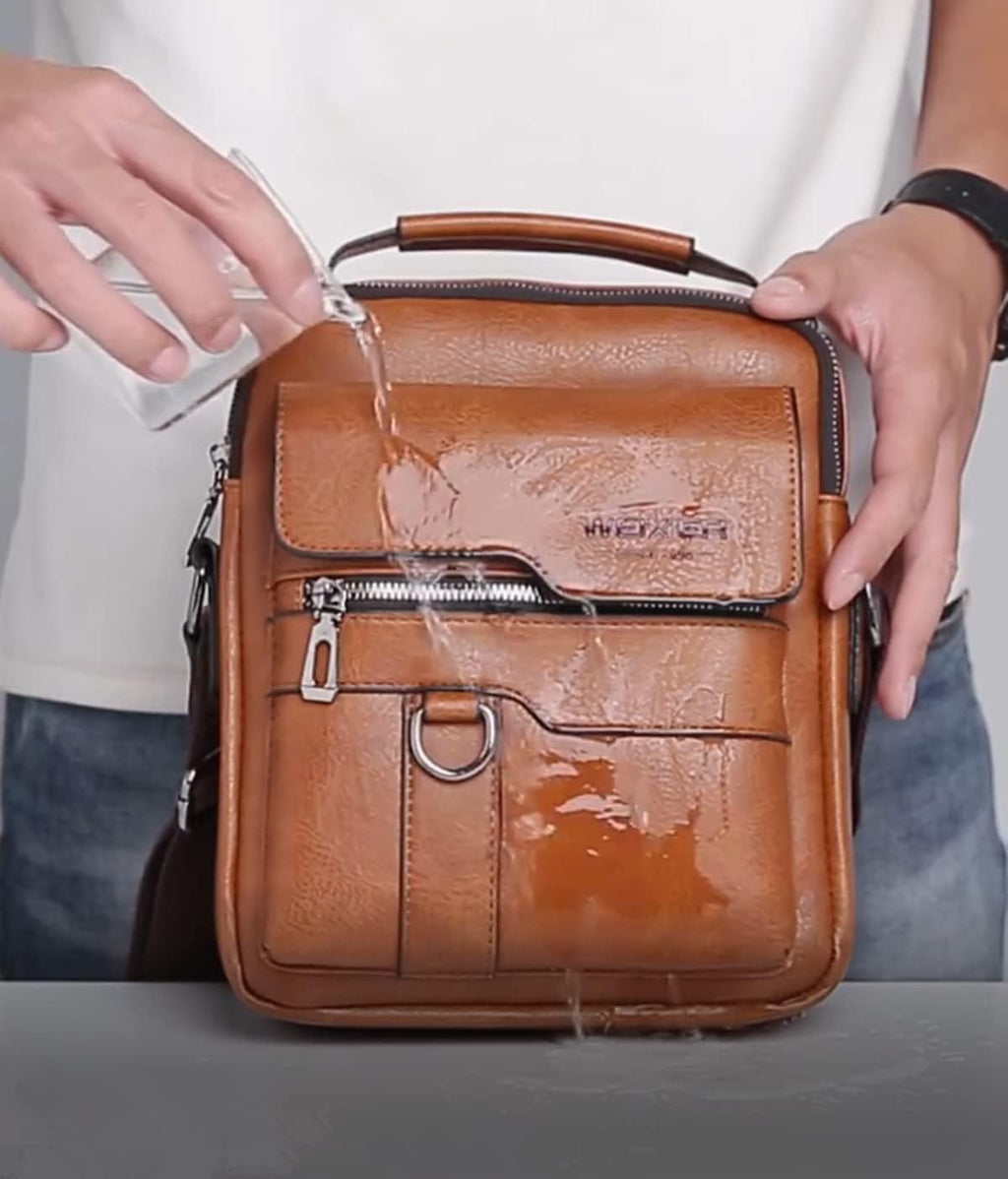 Bolso Bandolera Hombre de Piel Vintage Impermeable para Viaje - Marrón Claro