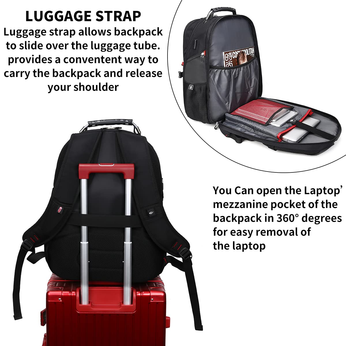 Mochila SHRRADOO 50L para Portátil 17'' con Puerto USB - Negra