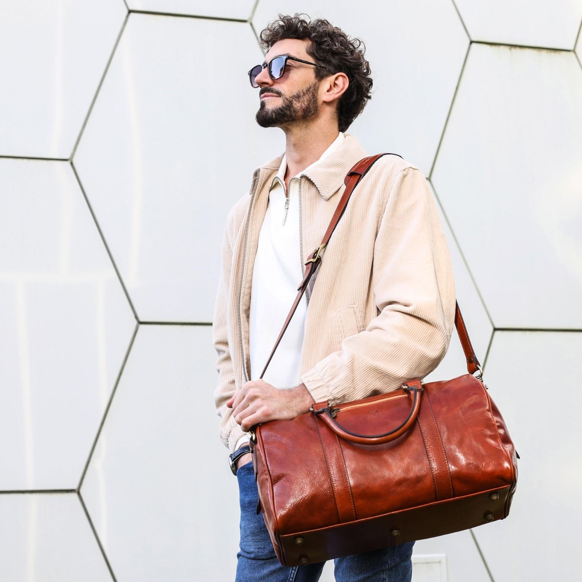 Bolsa de Viaje de Cuero Time Resistance Hecha a Mano - Fin de Semana, Italiana