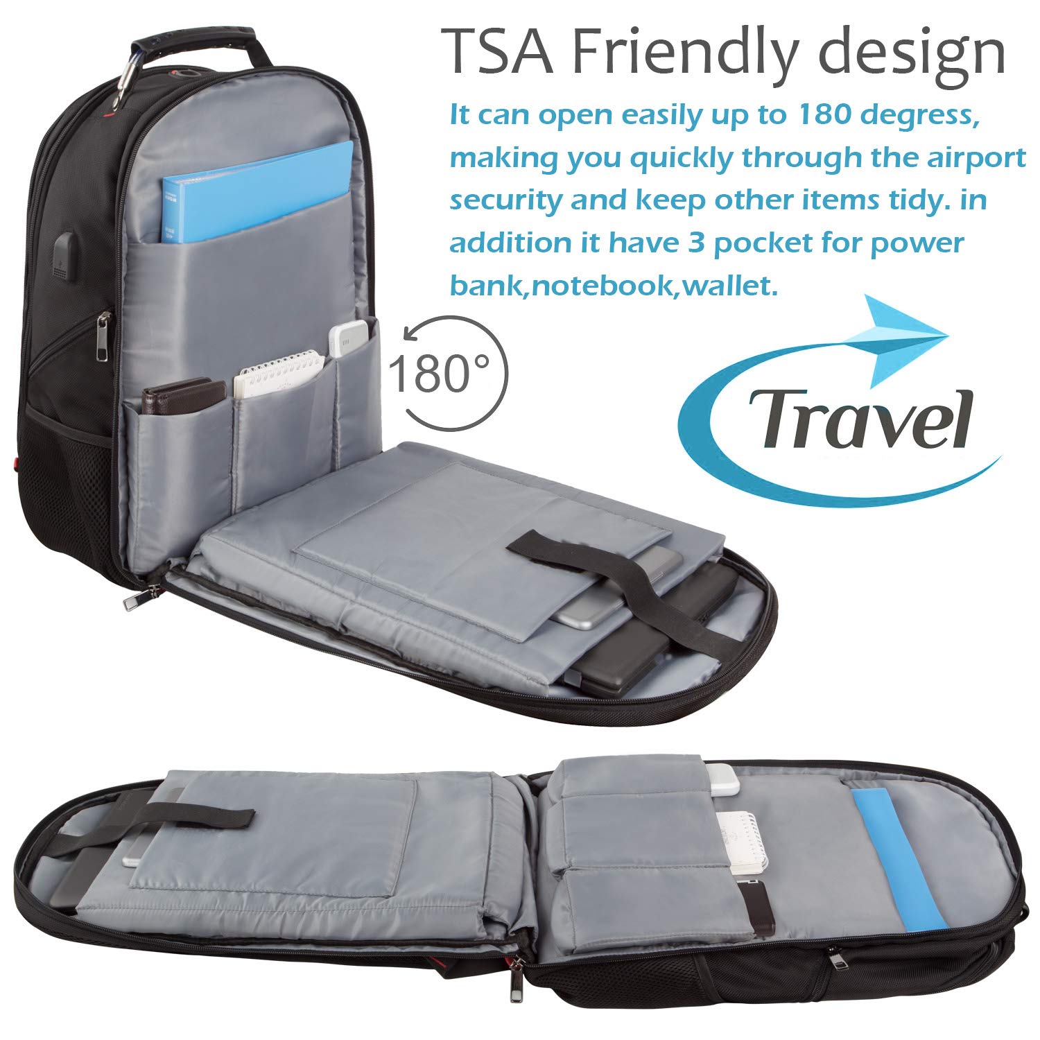 Mochila de Viaje para Laptop 17'' Antirrobo TSA USB Impermeable - Unisex