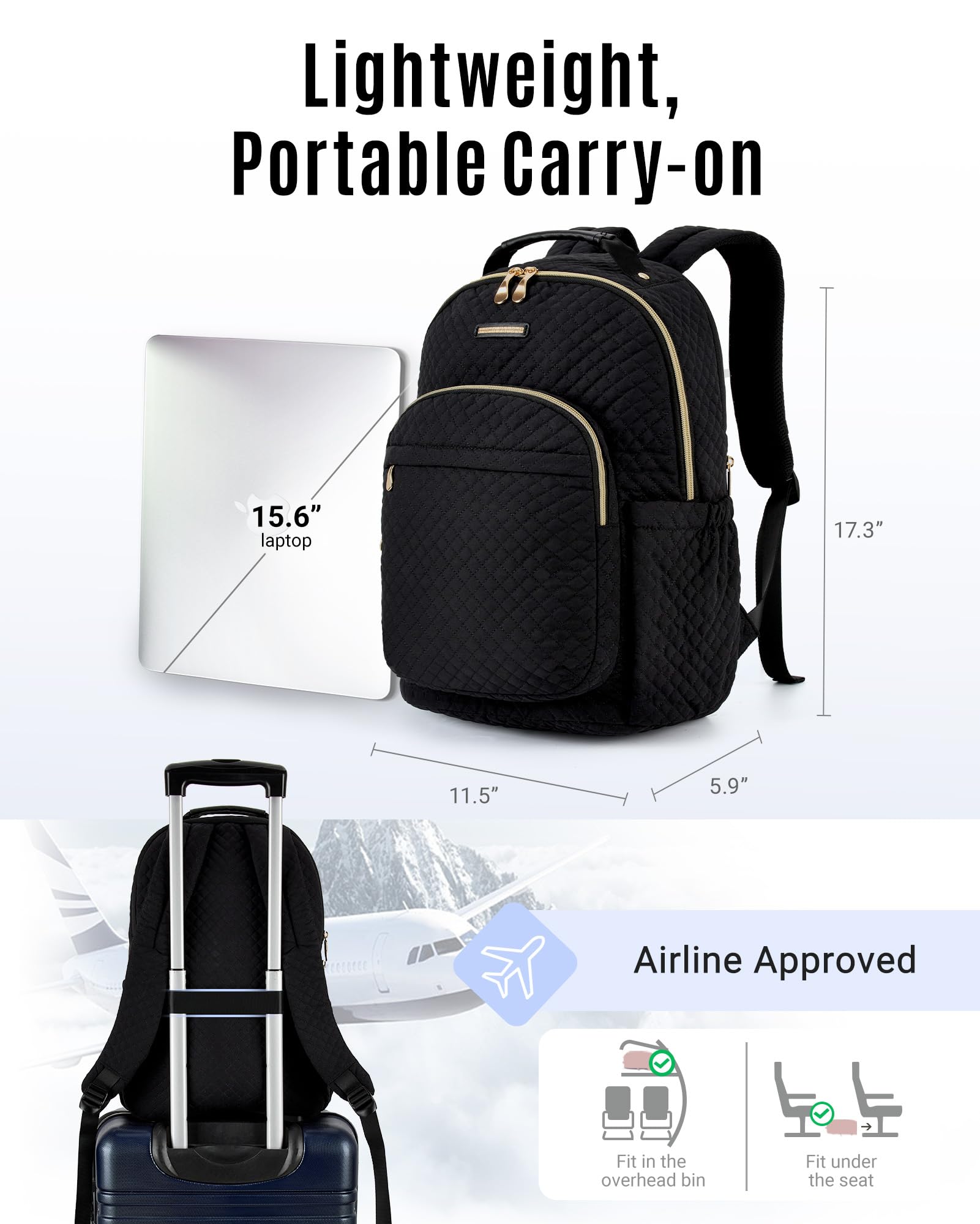 Mochila Light FLIGHT para Mujer 15,6'' para Portátil - Trenzado Negro