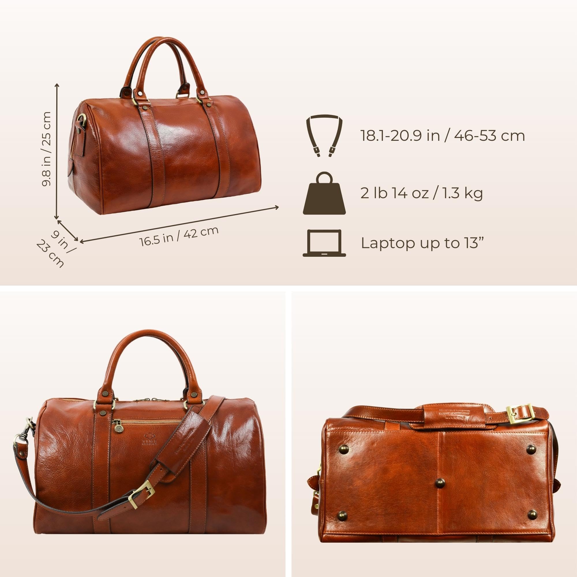 Bolsa de Viaje de Cuero Time Resistance Hecha a Mano - Fin de Semana, Italiana