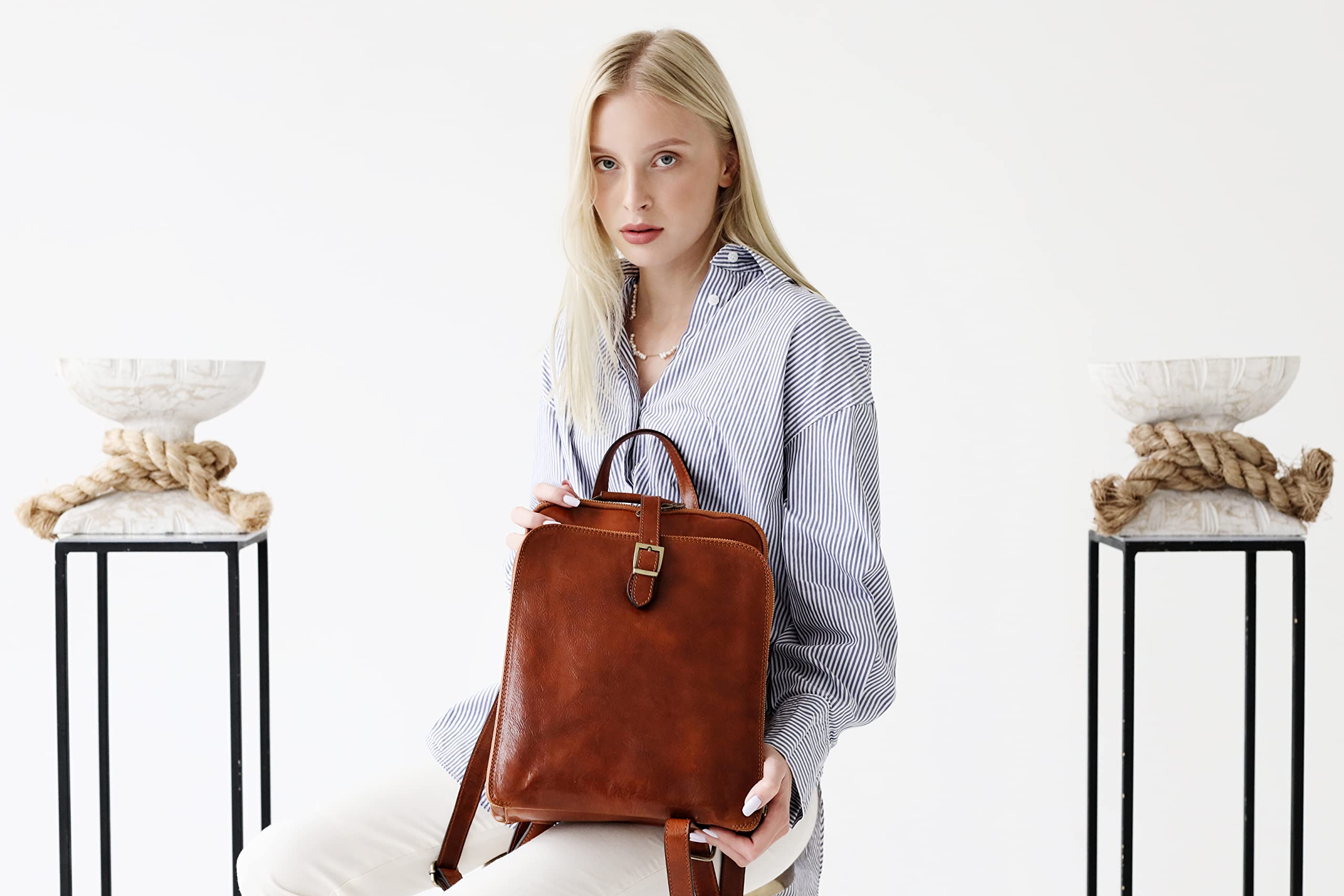 Mochila de Cuero Convertible Time Resistance para Mujer - Naranja