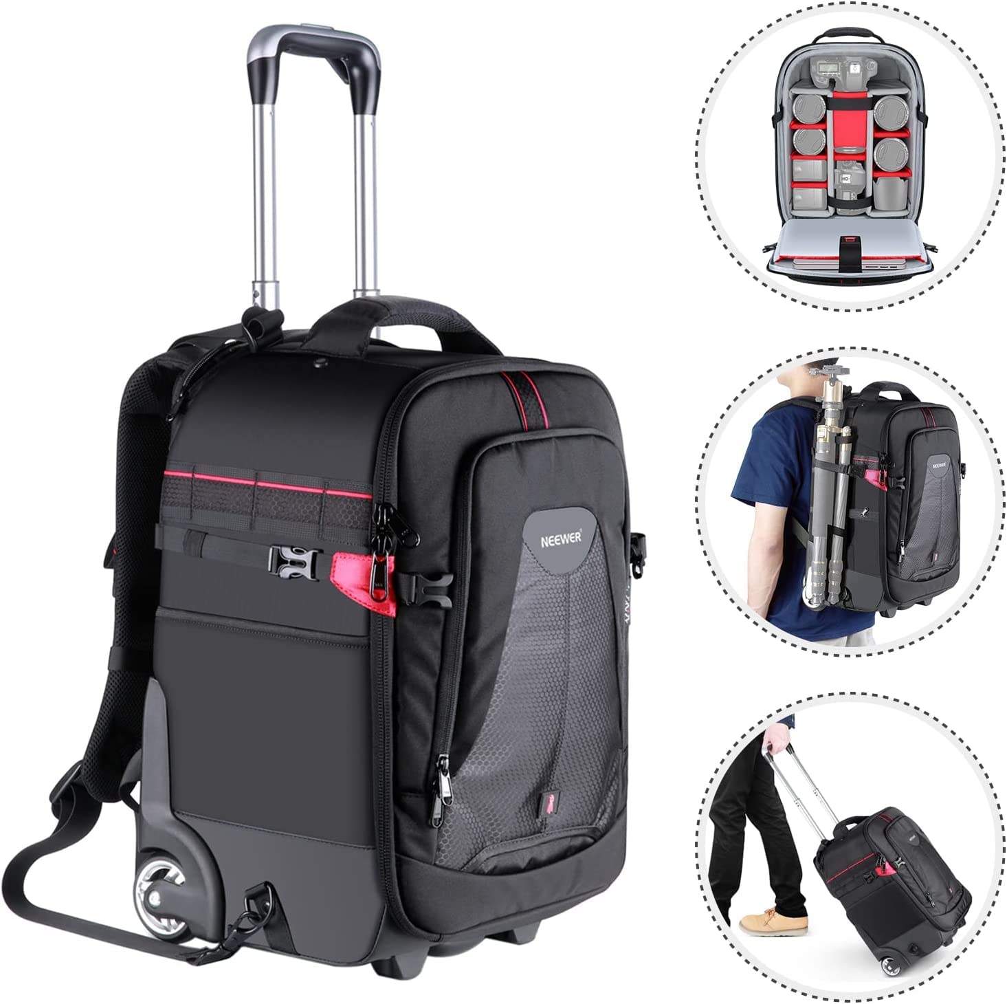 Maletín con Ruedas Neewer 2 en 1 para Cámara y Accesorios - Acolchado y Extraíble