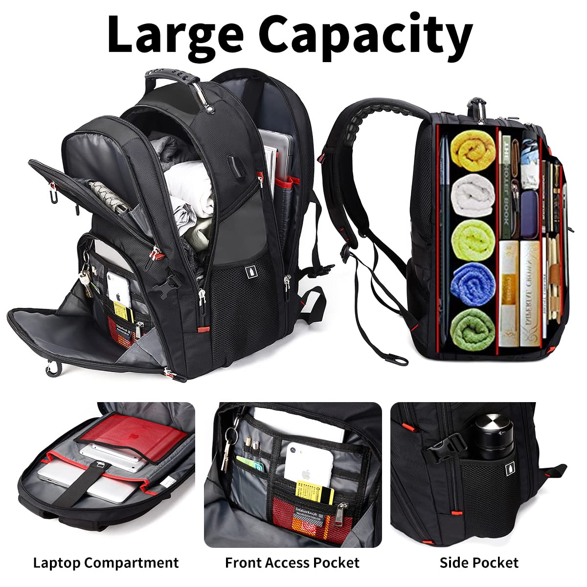 Mochila SHRRADOO 50L para Portátil 17'' con Puerto USB - Negra