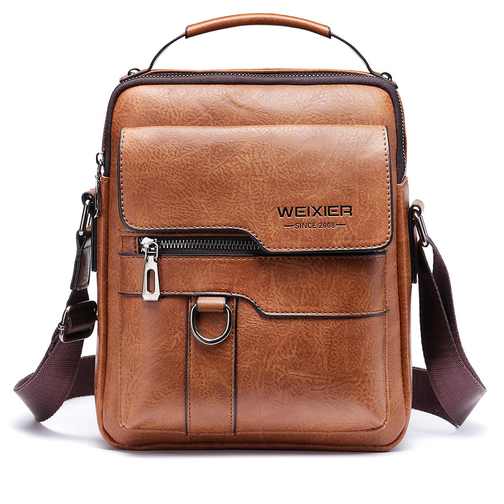 Bolso Bandolera Hombre de Piel Vintage Impermeable para Viaje - Marrón Claro