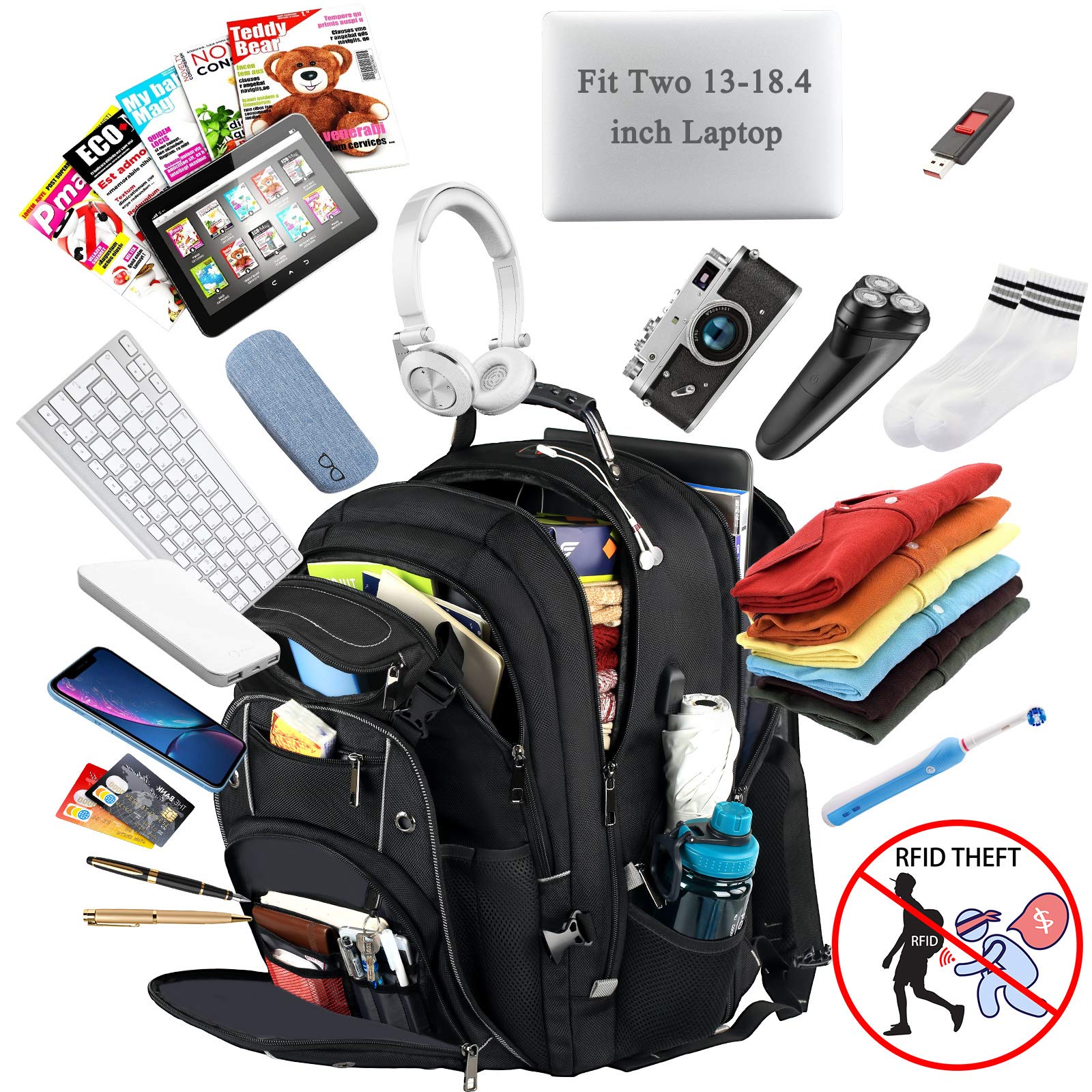 Mochila VECKUSON 60L para Laptop 18.4'' TSA USB RFID Antirrobo - Gris