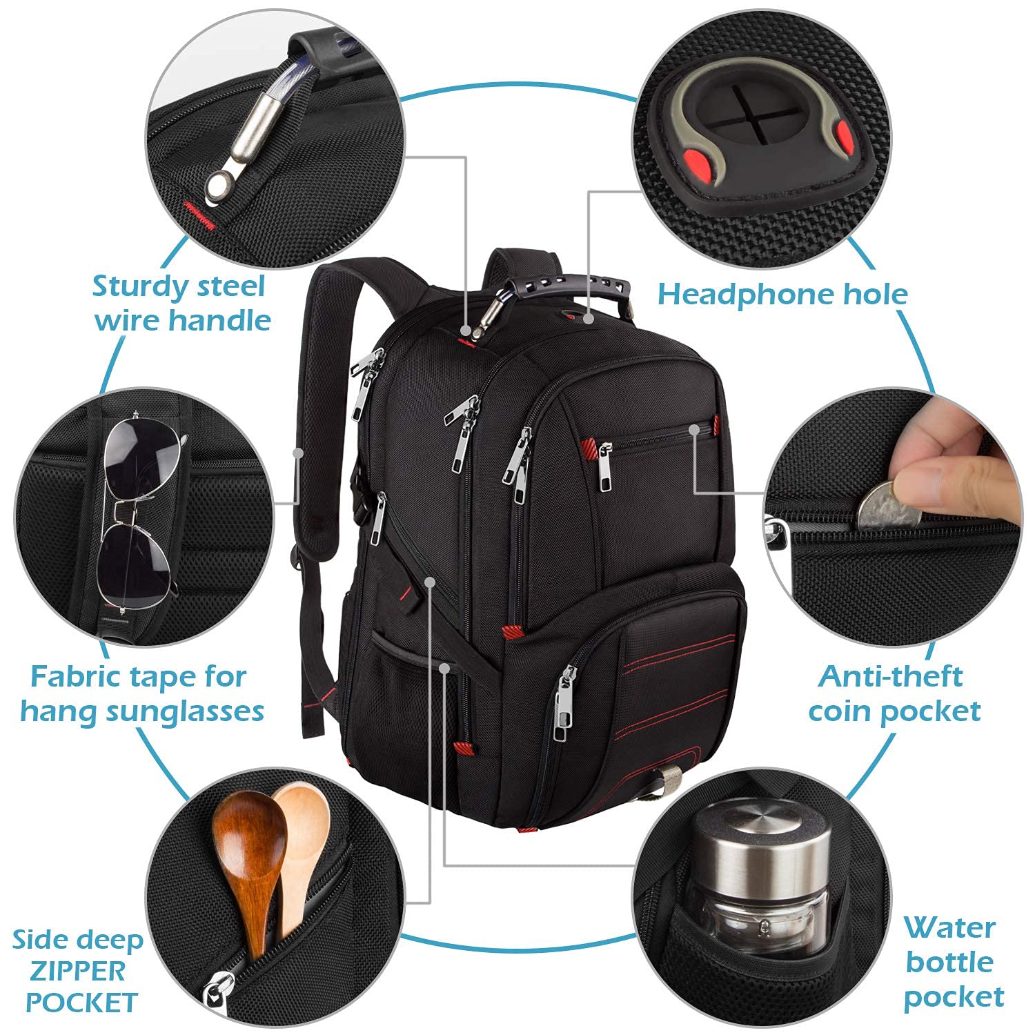 Mochila de Viaje para Laptop 17'' Antirrobo TSA USB Impermeable - Unisex