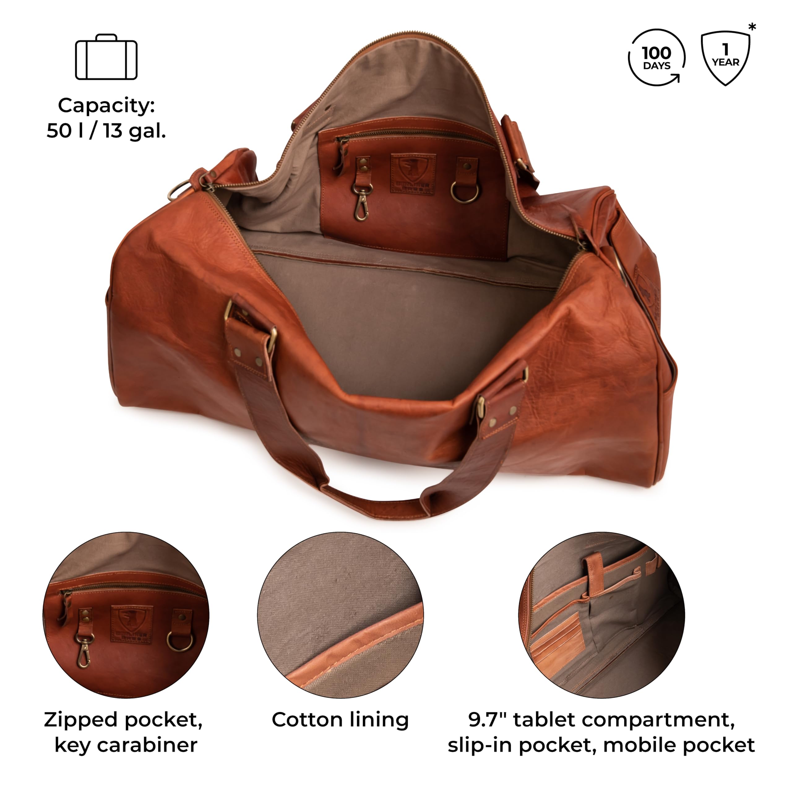 Bolso de Viaje de Cuero Berliner Bags Oslo Weekender Vintage - Marrón