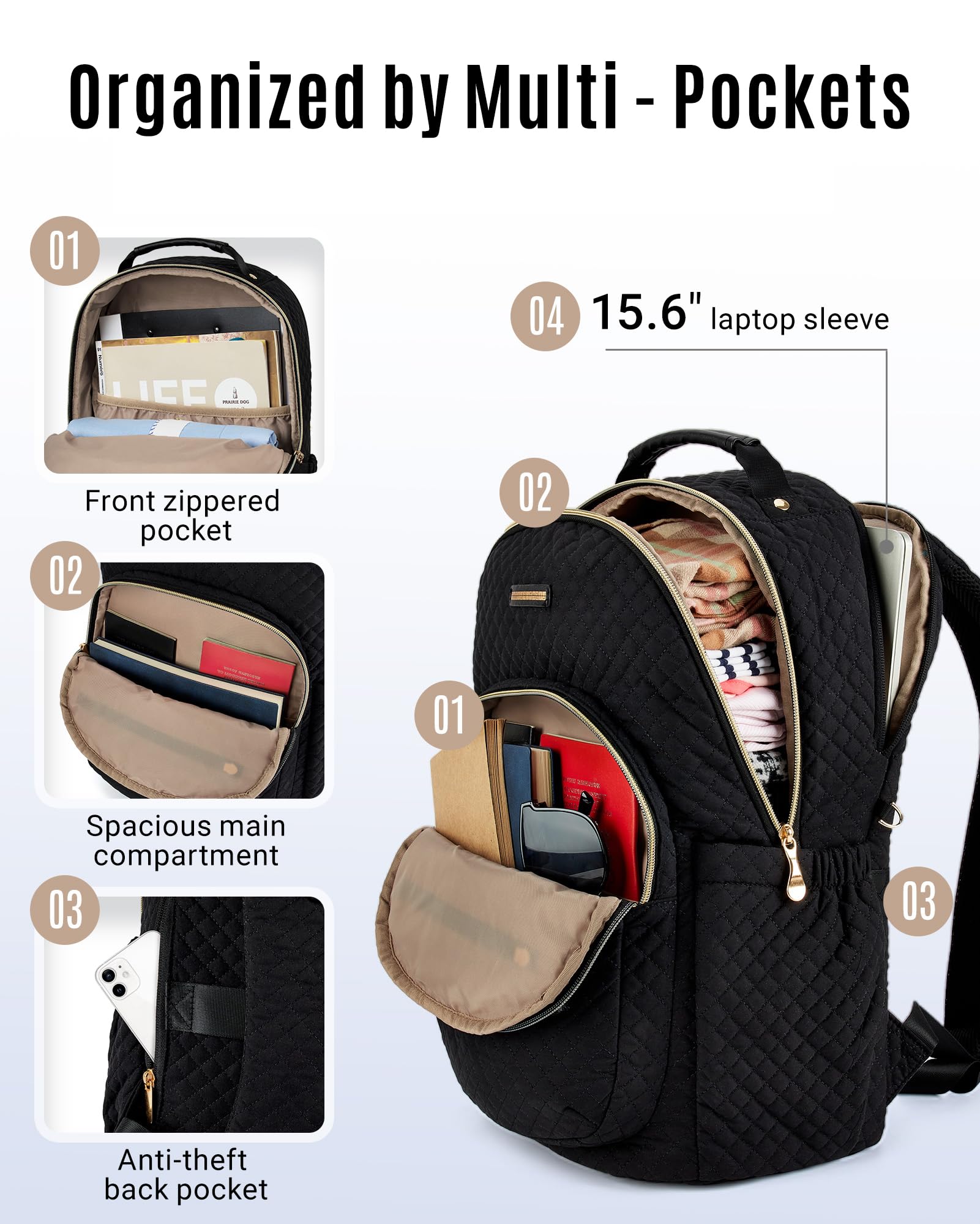 Mochila Light FLIGHT para Mujer 15,6'' para Portátil - Trenzado Negro