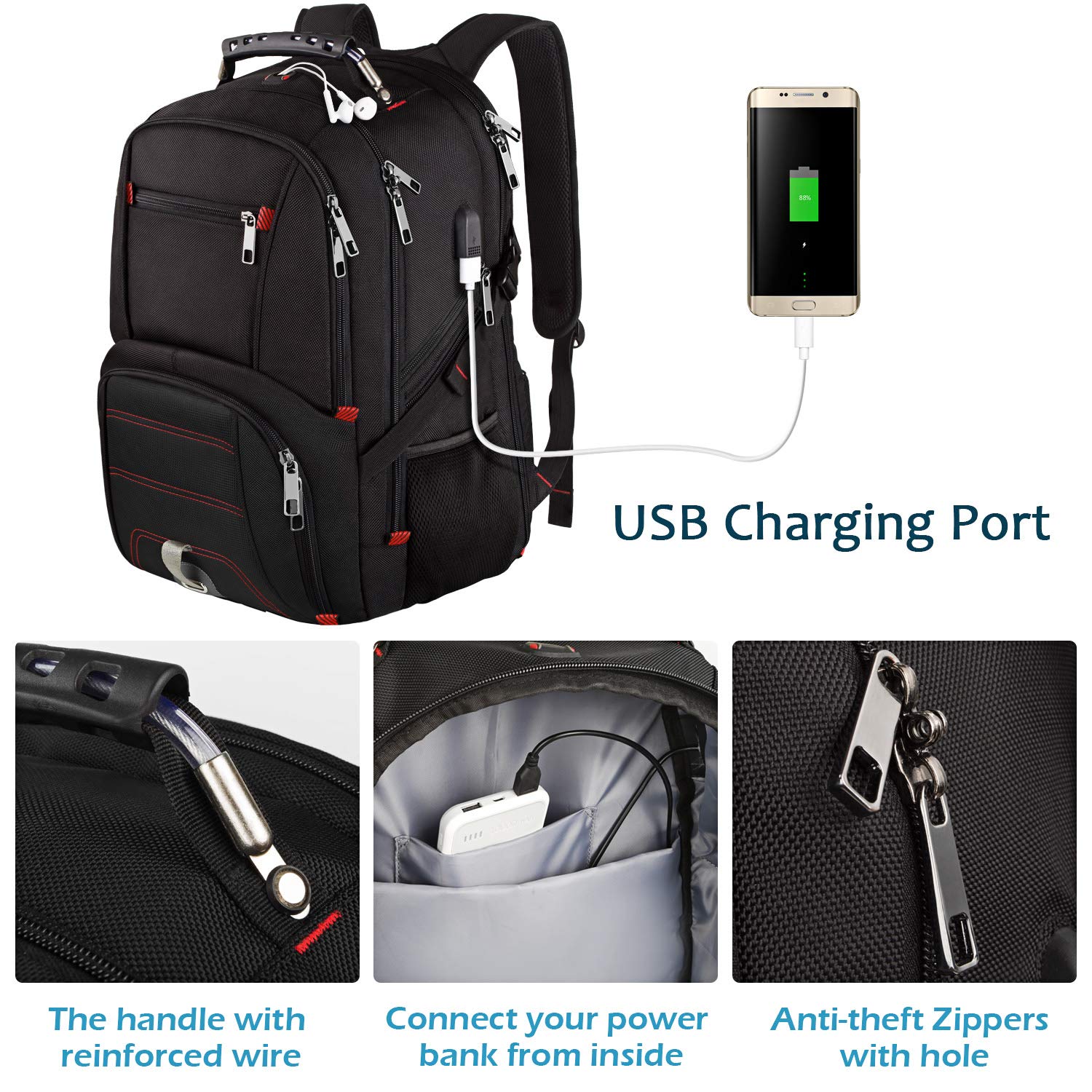 Mochila de Viaje para Laptop 17'' Antirrobo TSA USB Impermeable - Unisex
