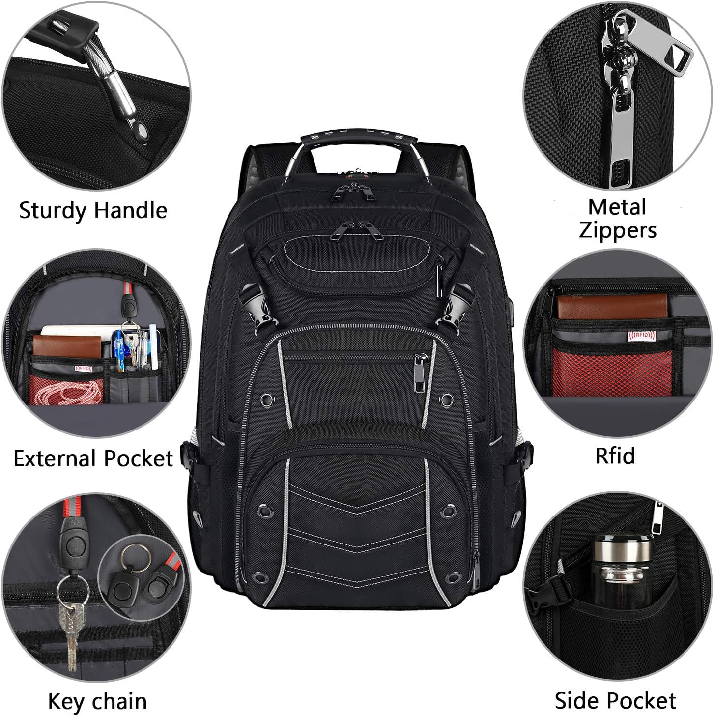 Mochila VECKUSON 60L para Laptop 18.4'' TSA USB RFID Antirrobo - Gris