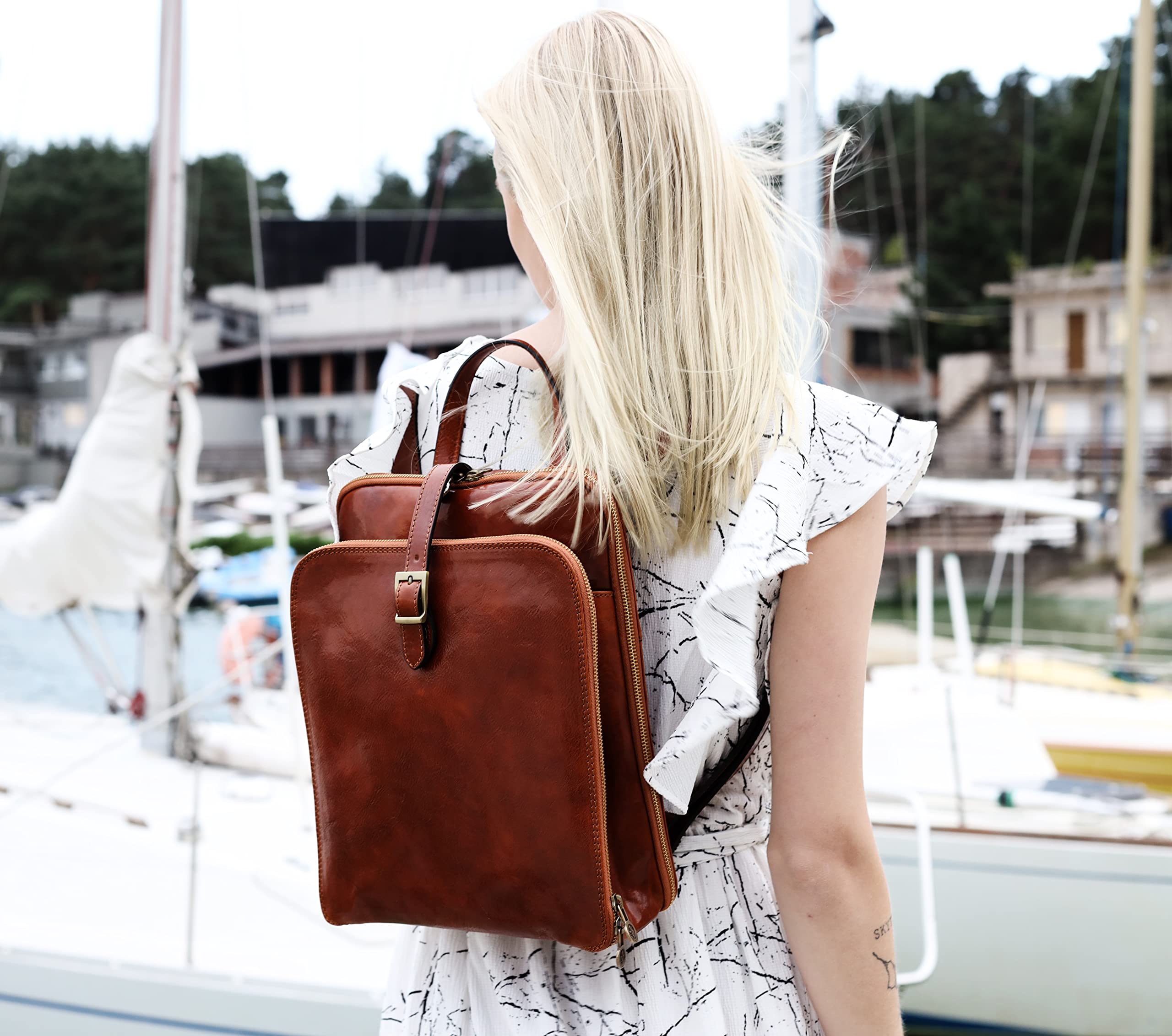 Mochila de Cuero Convertible Time Resistance para Mujer - Naranja