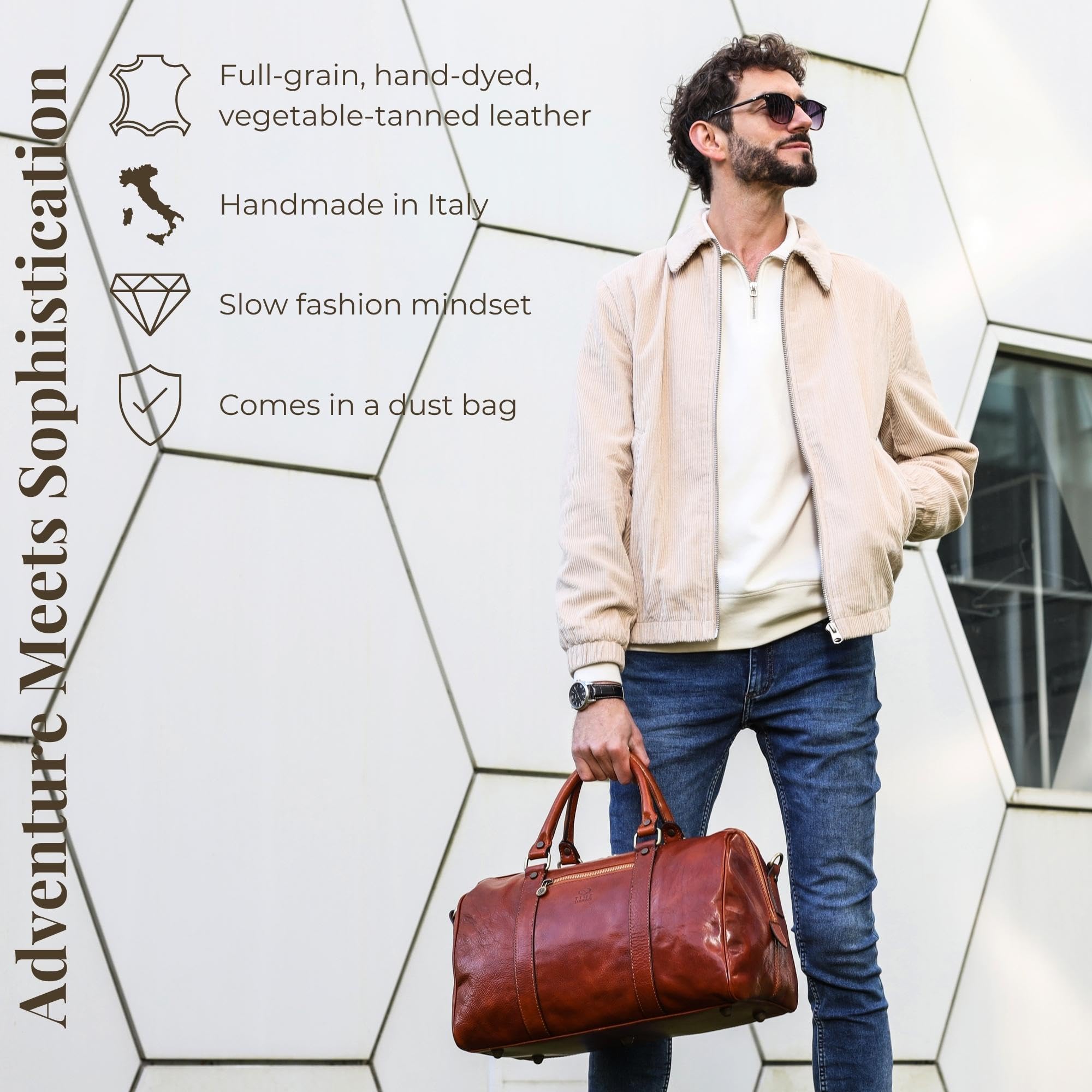 Bolsa de Viaje de Cuero Time Resistance Hecha a Mano - Fin de Semana, Italiana