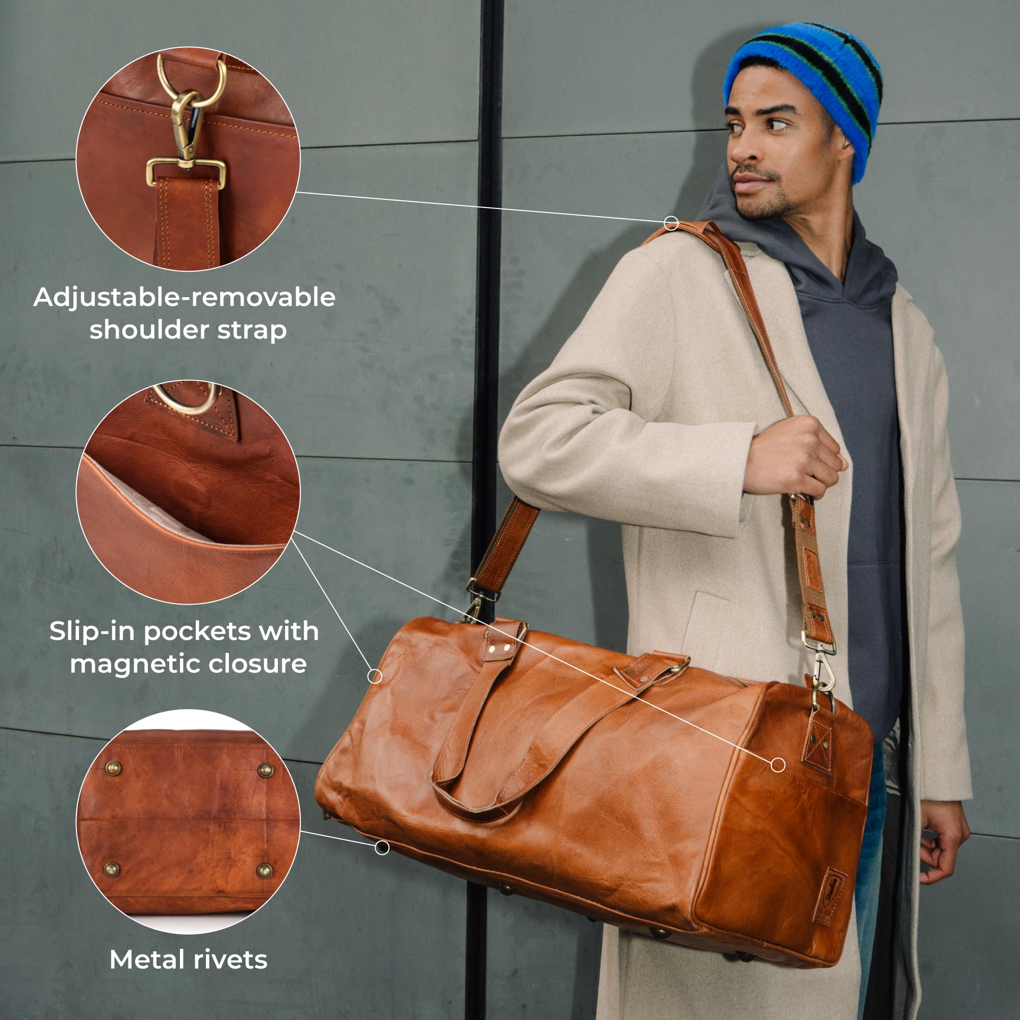 Bolso de Viaje de Cuero Berliner Bags Oslo Weekender Vintage - Marrón